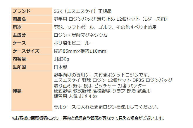 エスエスケイ（SSK） 野球 ソフトボール 野手用 ロジン 12個セット
