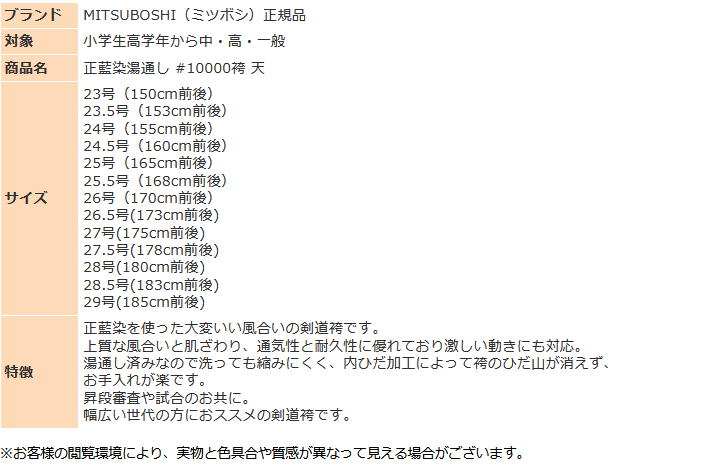 剣道 ミツボシ はかま 正藍染湯通し #10000 袴 天 H-021 剣道袴 ハカマ