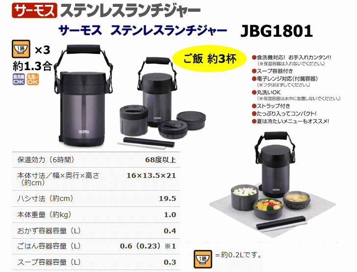 新着商品 サーモス ステンレスランチジャー 約1.3合 JBG-1801 MDB
