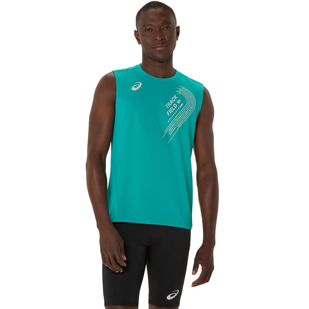 アシックス asics 陸上ウェア メンズ   トラックプラクティスグラフィックノースリーブシャツ 2091A743-414 2025SS