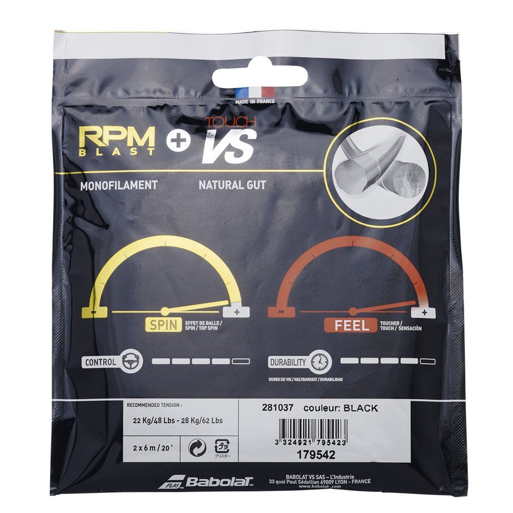 バボラ Babolat テニスガット・ストリング  RPM BLAST 125 + TOUCH VS 130 RPMブラスト＋タッチ ハイブリッド 単張 281037 | Babolat | 01