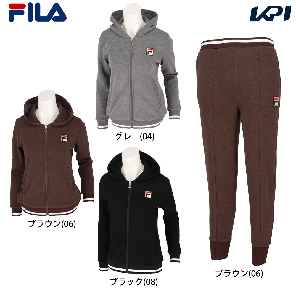 フィラ FILA テニスウェア レディース   「上下セット」パーカーVL2955＋パンツ VL2958 ブラウン VL2955-VL2958-06 2024FW