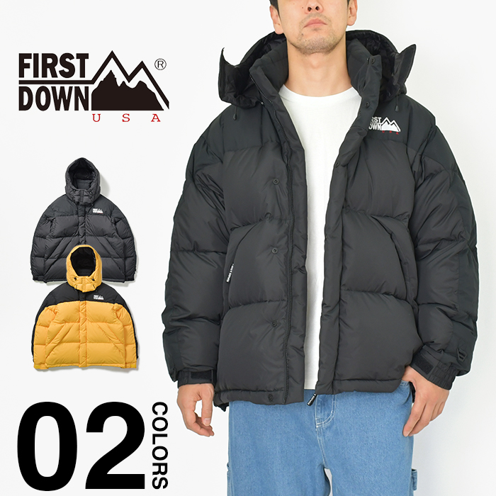 ファーストダウン ダウン ジャケット メンズ レディース FIRST DOWN BUGGY DOWN JKT MICROFT 大きいサイズ ロゴ  フード ブランド 軽量 防風 撥水 防寒