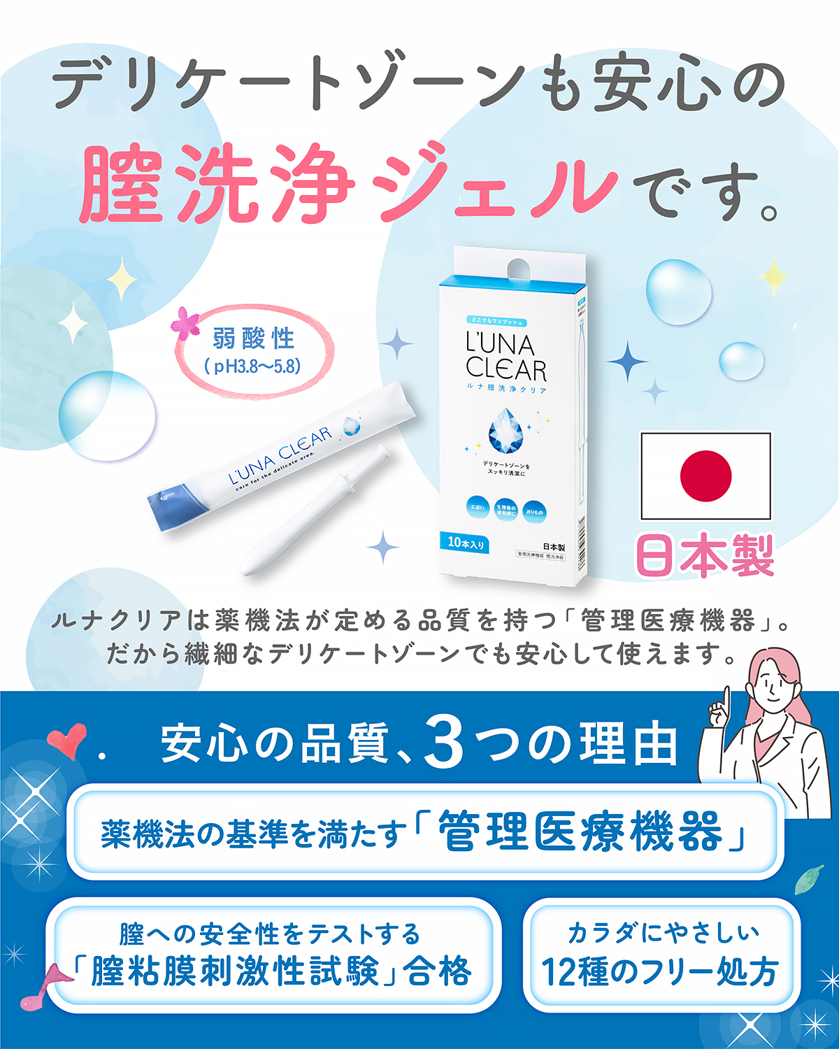 Luna 日本製 膣洗浄器 ルナクリア 30本セット 膣ケア インナージェル