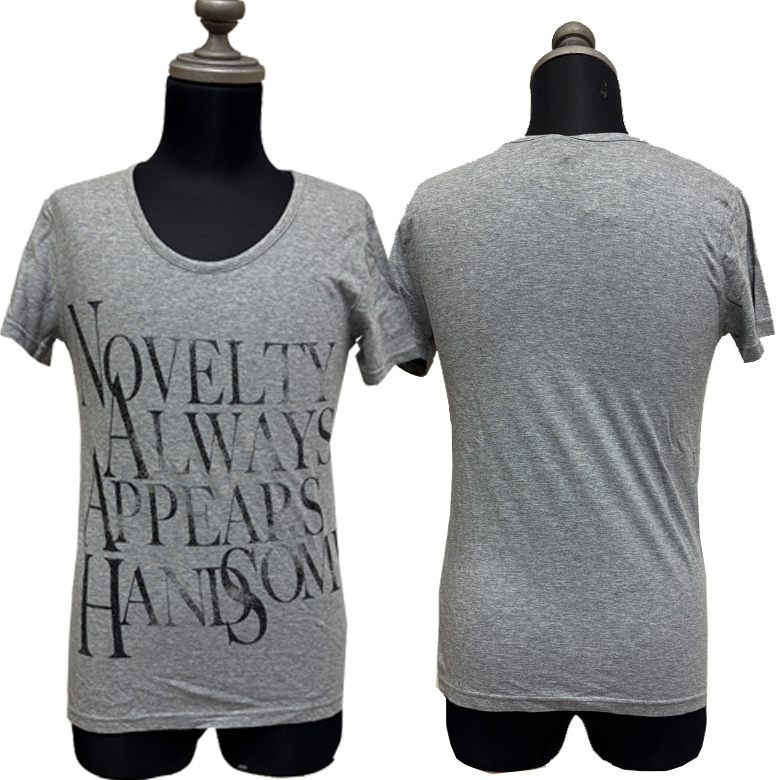 【閉店セール】ストレッチメッセージプリント Uネック 在庫一掃セール　ホワイト グレー Sサイズ 小さいサイズ |  | 02