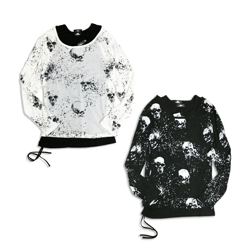 メンズ スカル柄＆ペンキ加工 ロングTシャツ＆タンクトップ 2枚