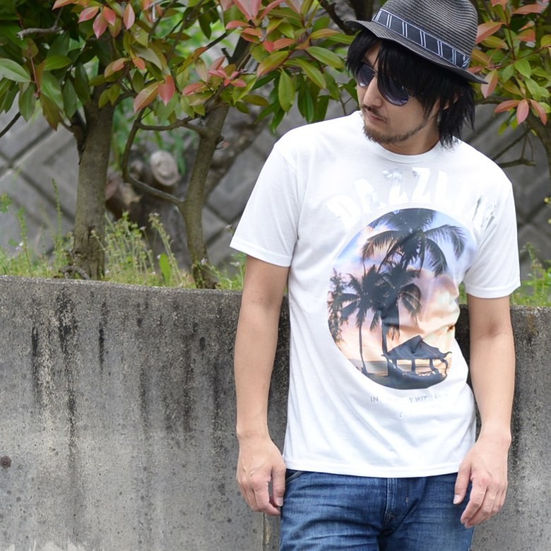 昇華転写＆箔プリントリゾートTシャツ メンズ 半袖 Tee