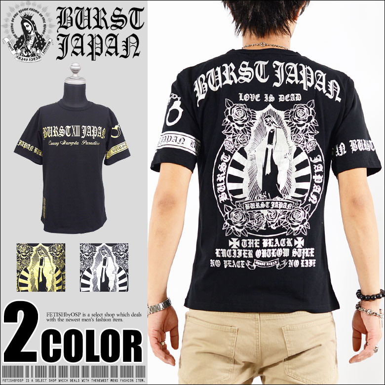 Tシャツ メンズ 箔プリント半袖Tシャツ BURST JAPAN 黒
