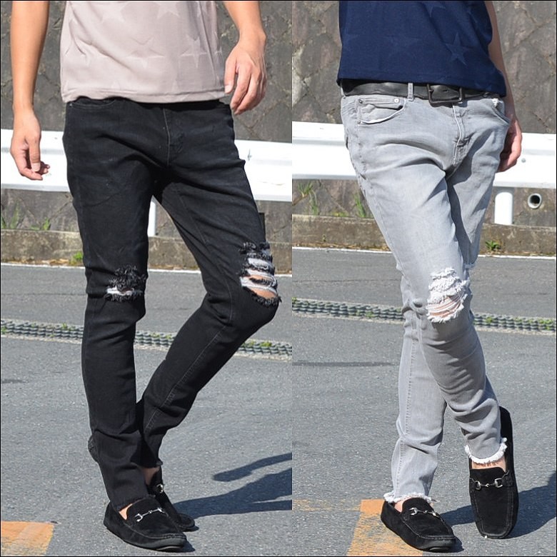 デニム パンツ メンズ スキニー キャロット クラッシュ