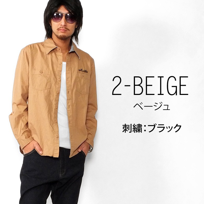 閉店セール】長袖 カジュアルシャツ メンズ チェーンステッチ