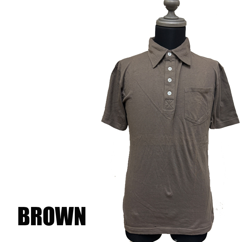 閉店セール】色落ち加工 半袖ポロシャツ ブラウン ビズポロ ストレッチ