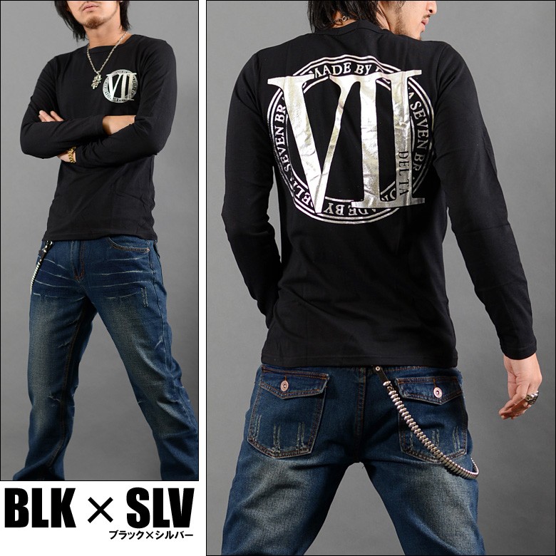 長袖Tシャツ メンズ ブランドロゴ バック箔プリント ロンT 長袖Tシャツ メンズ ブランドロゴ バック箔プリント ロンT