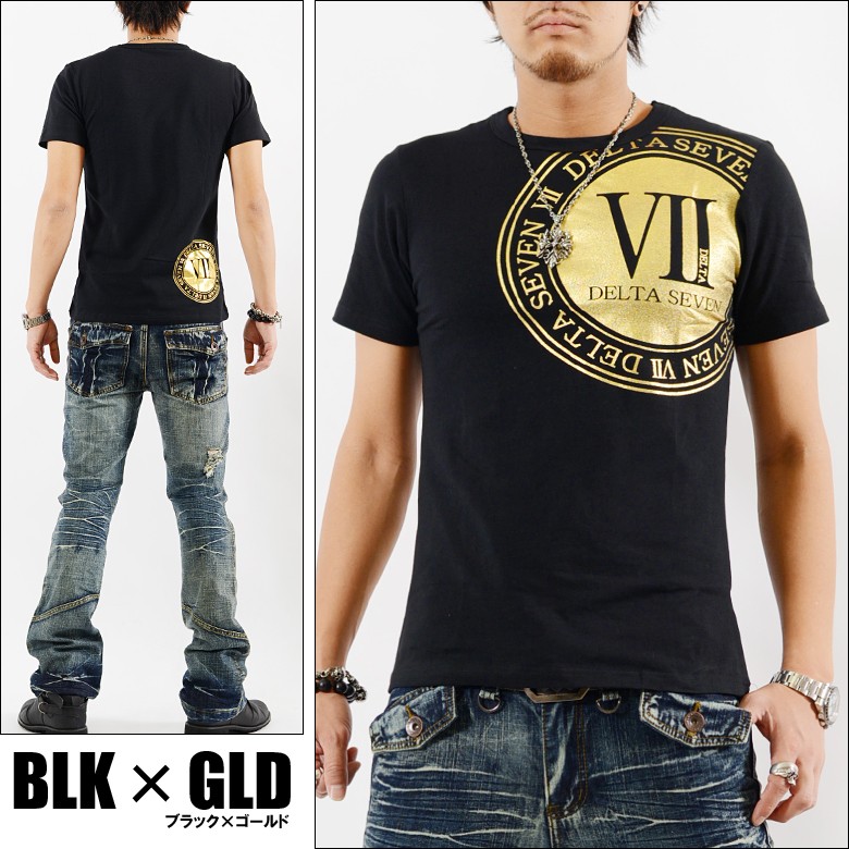 Tシャツ メンズ ティーシャツ 箔プリント半袖Tシャツ 黒