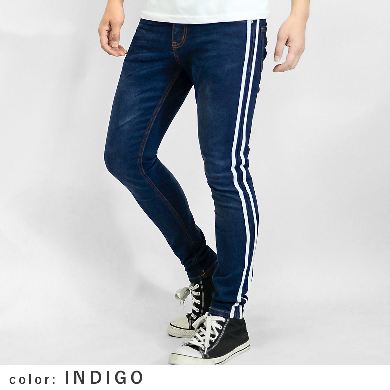 大特価放出！ サイドライン ストレッチ キャロットスキニーデニムメンズパンツ DENIM ジーンズ スリム Gパン テーパード M〜LLサイズ  ぴったり 細身 ボトムス、パンツ