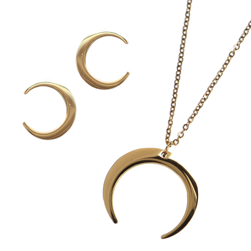 ピアス ネックレス 月型 セット 金属アレルギー対応 ステンレス製 両耳
