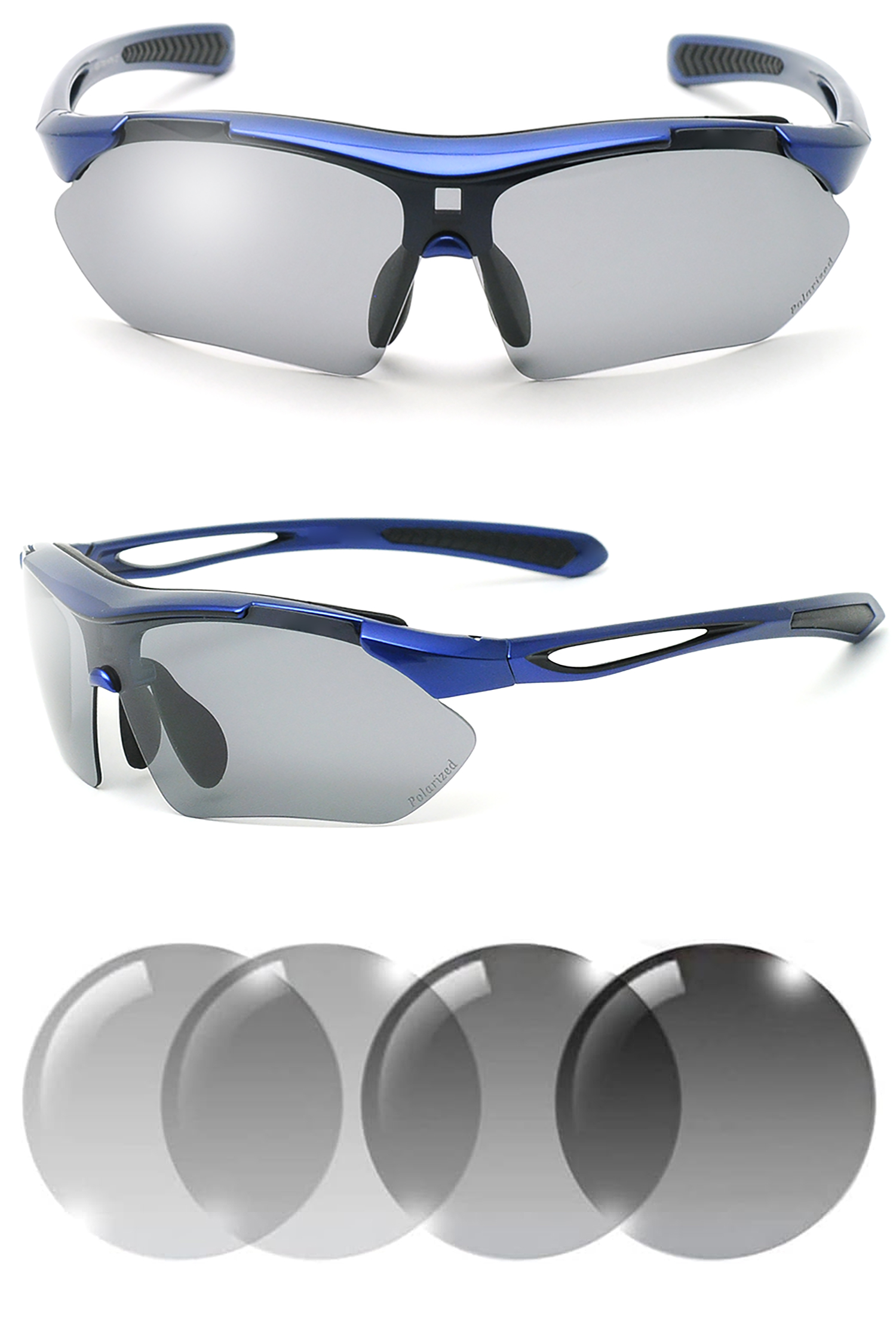 偏光調光スポーツサングラス メンズ アジアンフィット UV99％カット