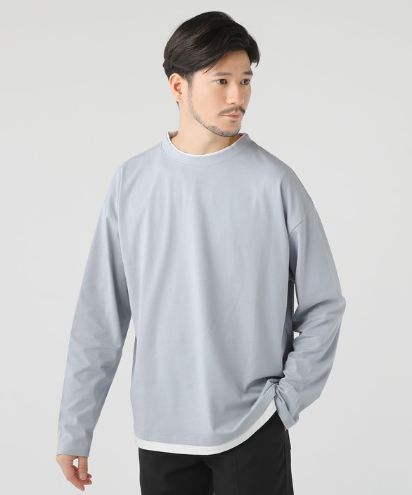 長袖Tシャツ メンズ 中空ネックライン フェイクツーピース 2色 2枚セット】Tシャツ メンズ 長袖 ロンT 無地 ハイネック タイト