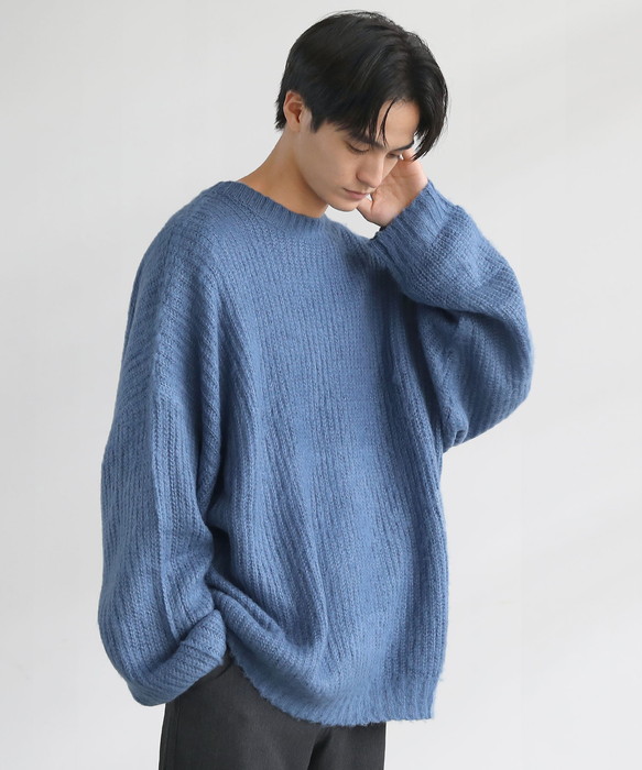 ニット トップス メンズ 秋 冬 秋服 冬服 長袖 モヘアライク