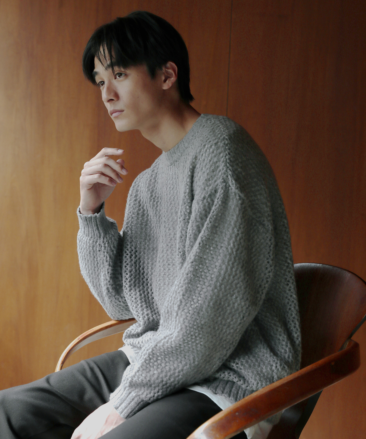 ニット 透かし編み メンズ 秋 秋服 冬 冬服 クルーネック 長袖