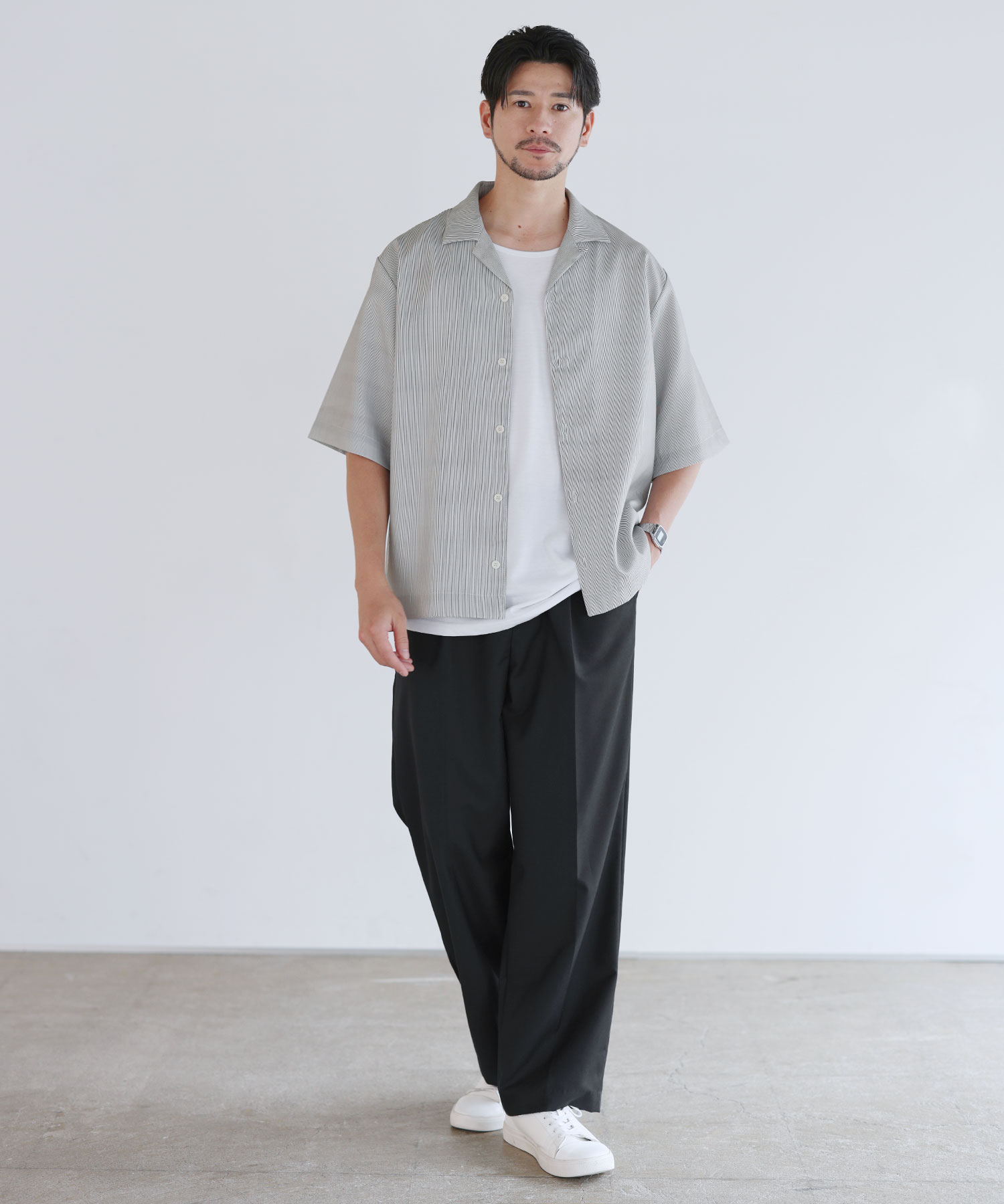 ２点セット割販売　Domingo　ノーカラー　シャツ　タンクトップ 〓予約販売・8月上旬頃発送予定〓 【セットアップ 3点セット】 メンズ