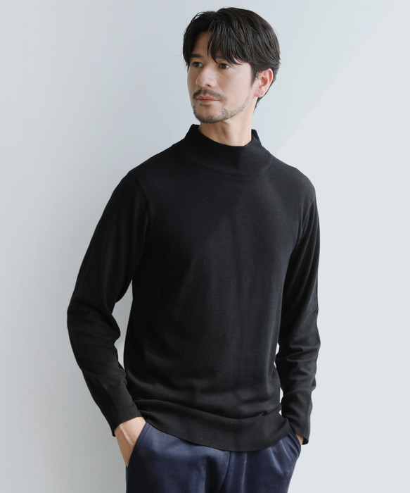 ニット モックネックニット ウール混 メンズ 長袖 カシミヤタッチ 抗