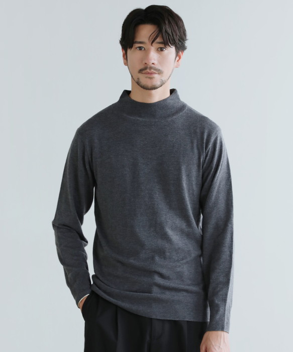 ニット モックネックニット ウール混 メンズ 長袖 カシミヤタッチ 抗