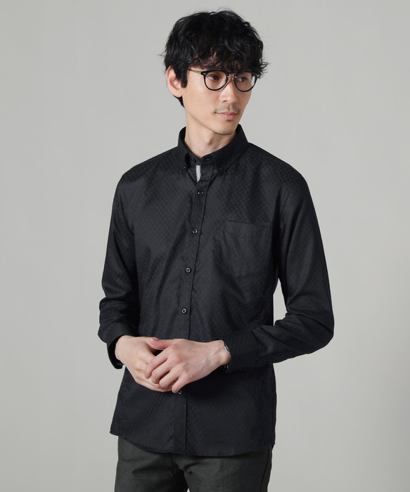 シャツ メンズ シャドーチェック ボタンダウン 形態安定 長袖 綿100