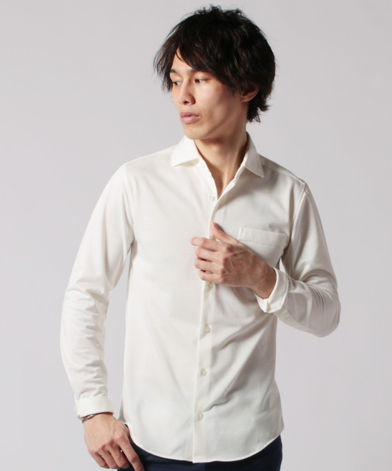 シャツ メンズ 日本製 ニット ピケ ストライプ ホリゾンタル カラー 長袖 カット 国産｜spu｜05
