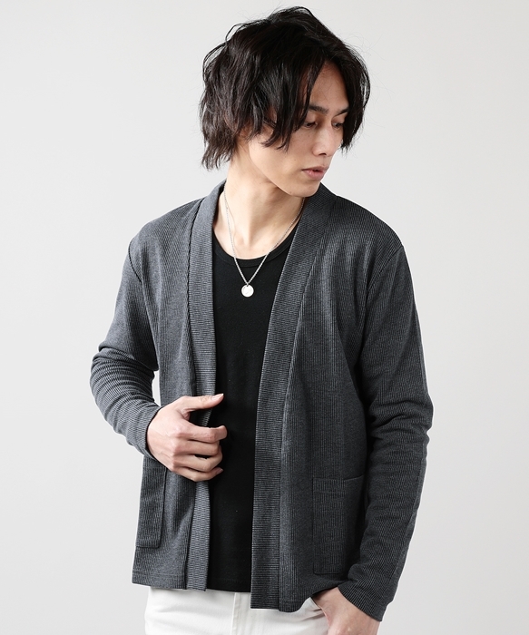 カーディガン メンズ ボタンレス ノーカラー 春 春服 ストライプ ジャガード織り Buy Sputnicks スプートニクス 通販 Yahoo ショッピング