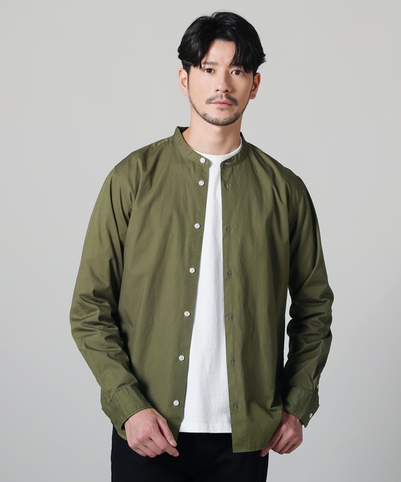 シャツ バンドカラーシャツ メンズ 秋 春 長袖 綿100 日本製