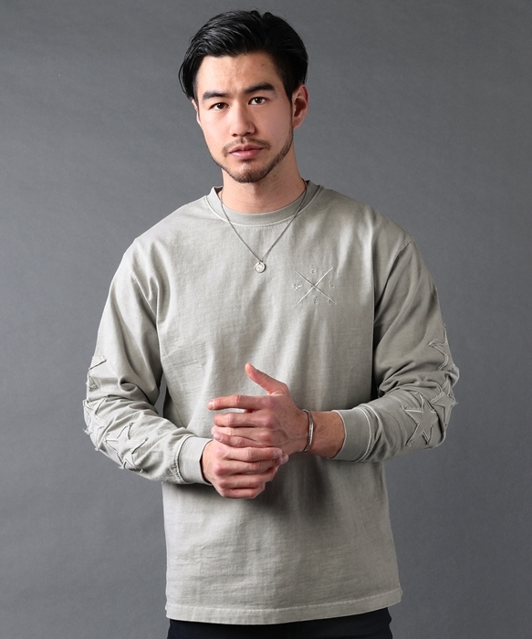 カットソー メンズ 袖星 ワッペン ピグメント ロンt クルーネック Tシャツ ホワイト グレージュ ピンク Buy Sputnicks スプートニクス 通販 Yahoo ショッピング