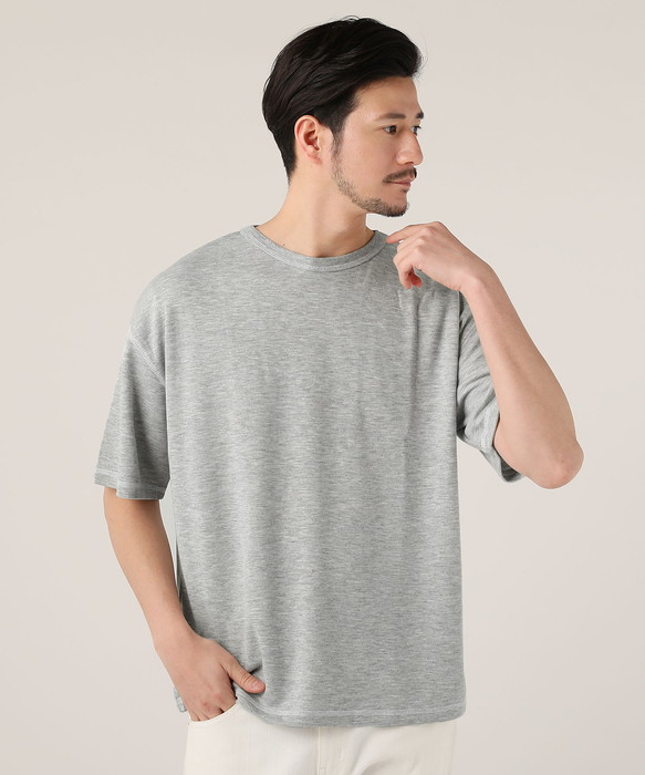 Tシャツ 半袖 メンズ 夏 クルーネック ポンチ ステッチ 伸縮 無地