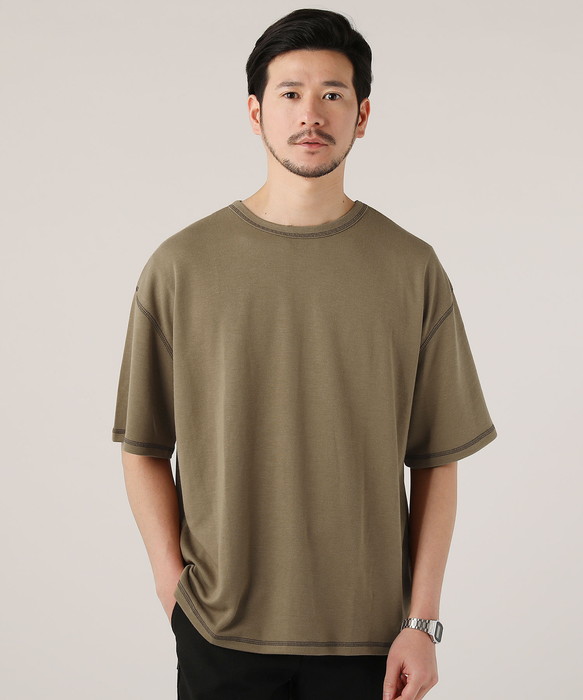 Tシャツ 半袖 メンズ 夏 クルーネック ポンチ ステッチ 伸縮 無地