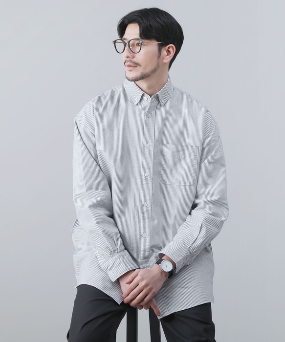 シャツ メンズ 播州織 オックスフォード ボタンダウン 長袖 ボクシー A