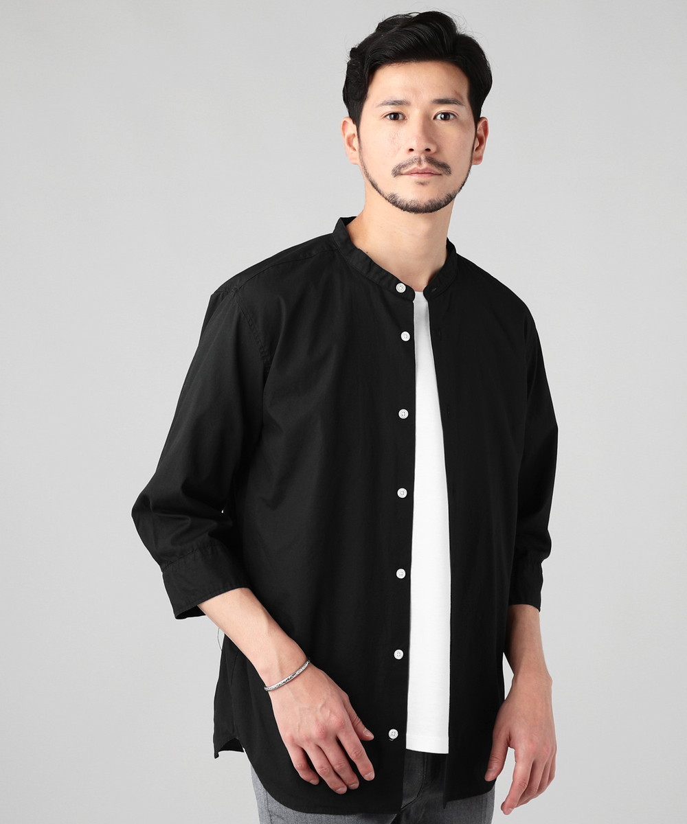 シャツ ノーカラーシャツ カジュアルシャツ メンズ 日本製 国産