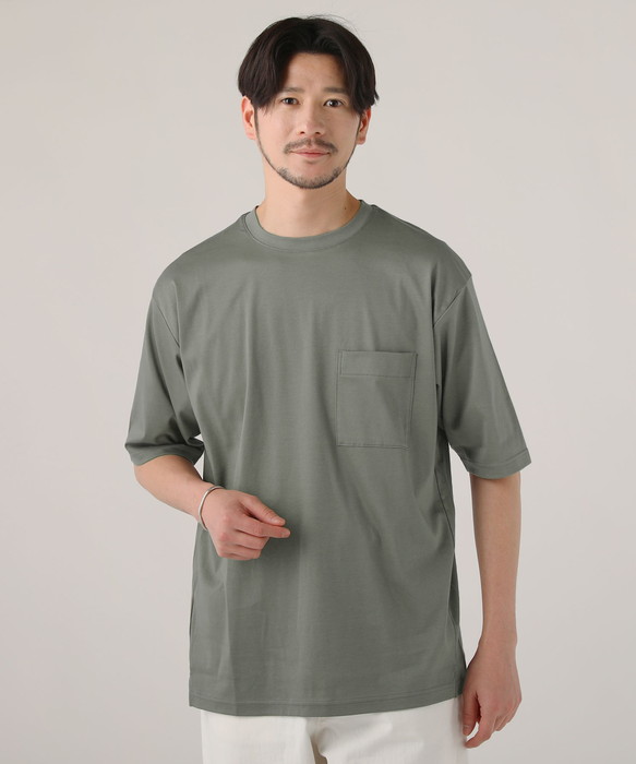 カットソー Tシャツ メンズ 夏 日本製 クルーネック 半袖 5分袖 綿100 UVカット 接触冷感 アイボリー カーキ ブラック M L｜spu｜04