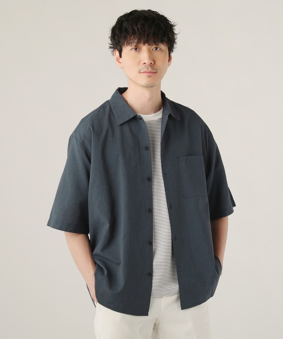シャツ メンズ 半袖 テックリネン 麻 サックスジュ オレンジ