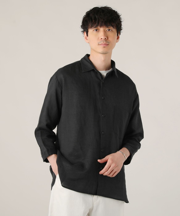 シャツ レギュラーカラーシャツ メンズ 七分袖 麻100 リネン