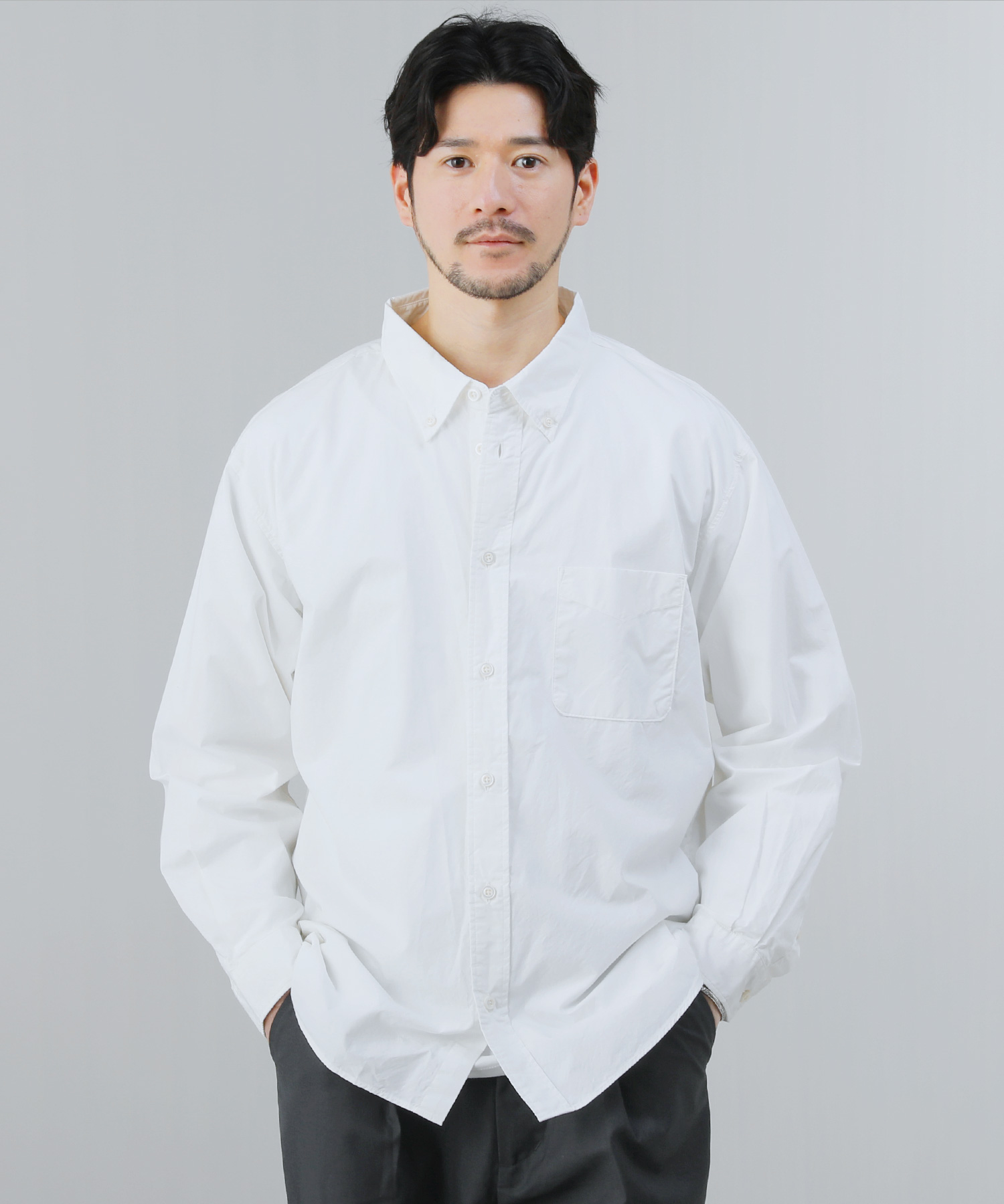 シャツ ボタンダウンシャツ メンズ 秋 冬 春 国産 日本製 長袖 オーバーサイズ ホワイト グレー ベージュ ブラック ストライプ チェック
