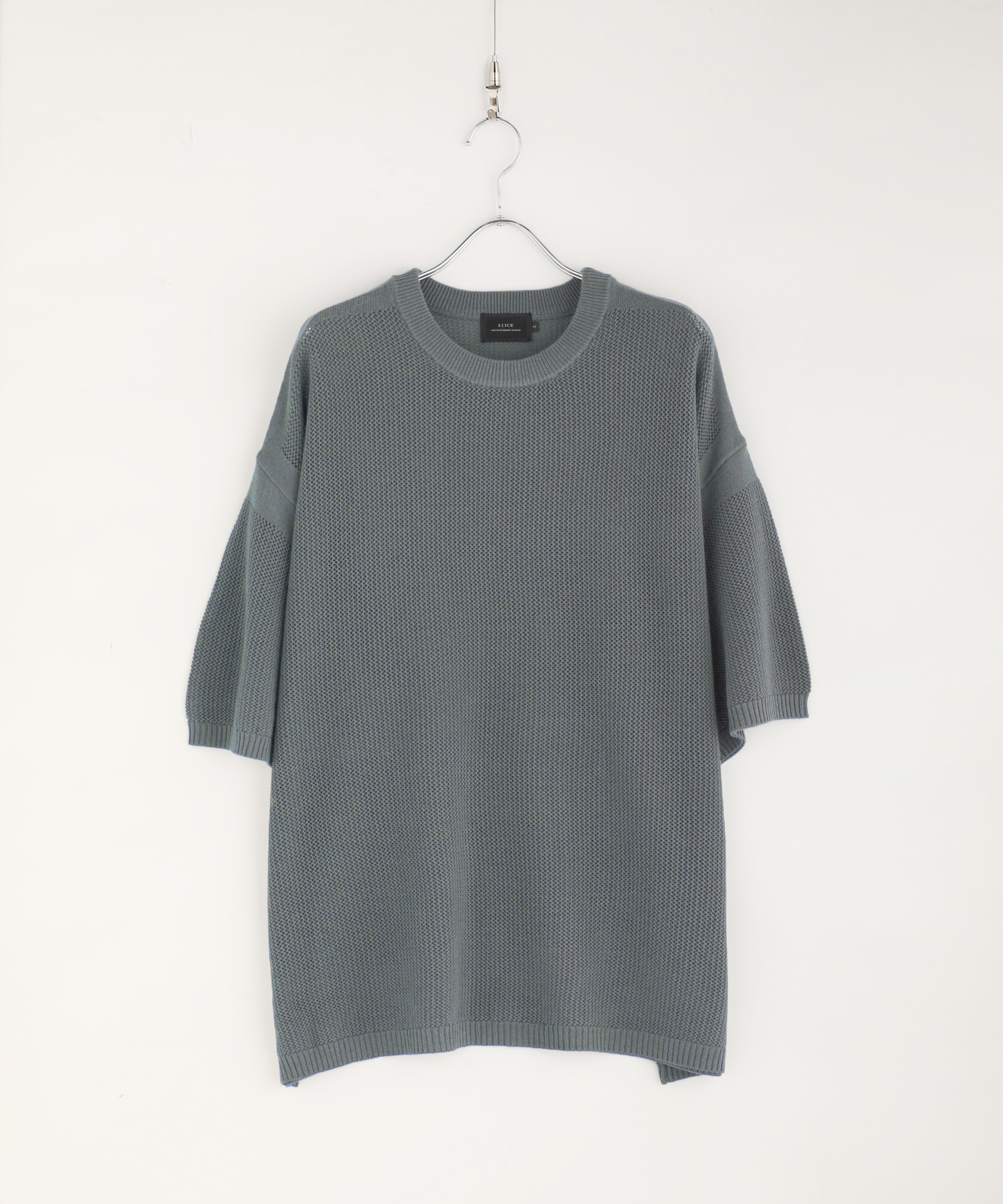 ニット トップス メンズ 半袖 夏 夏服 春 春服 ファッション クルーネック 透かし編み メッシュ レイヤード