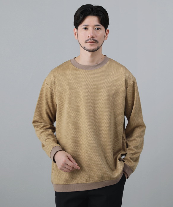 OPTSTUFF CREWNECK SWEAT M ネイビー スウェット スウェット メンズ 長袖 クルーネック 編み模様 オフホワイト