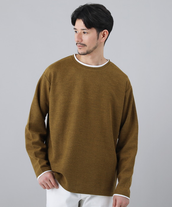 カットソー スウェット トップス メンズ フェイクレイヤード ワッフル