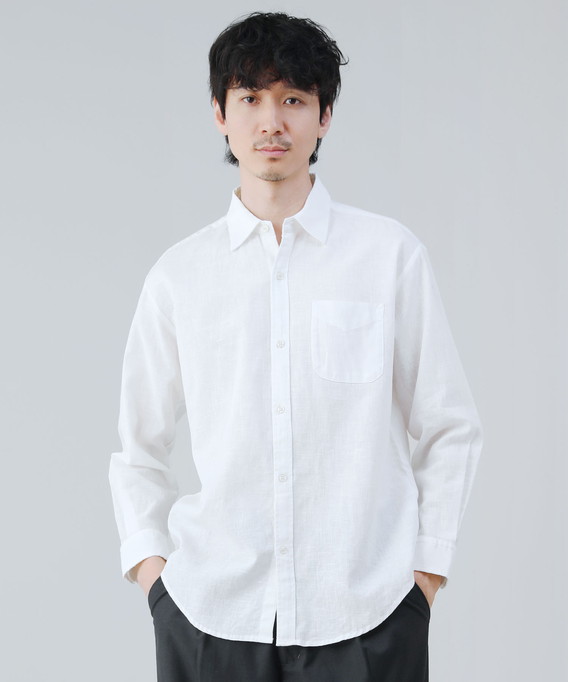 リネンシャツ レギュラーカラー カジュアルシャツ メンズ 麻100