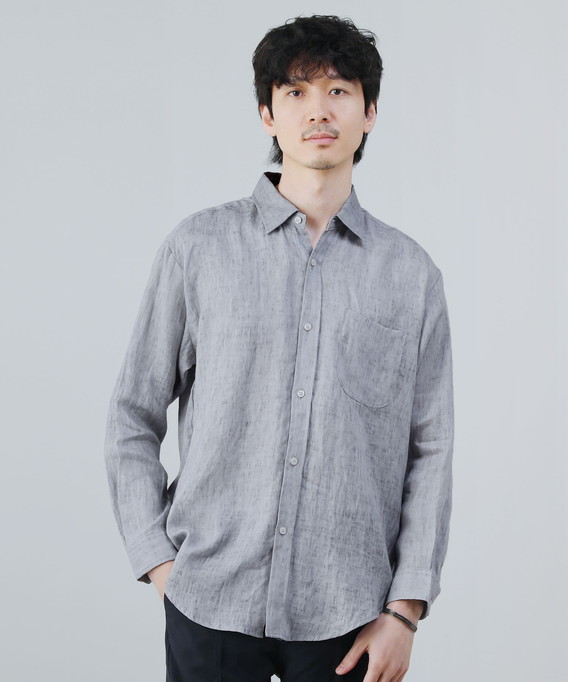 リネンシャツ レギュラーカラー カジュアルシャツ メンズ 麻100