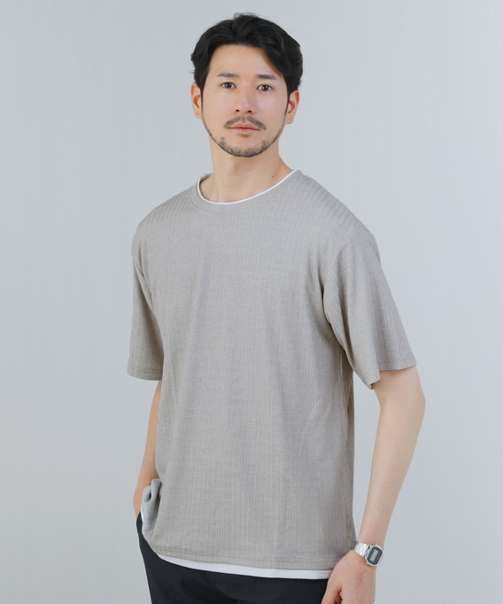 デプレ トゥモローランド ストレッチ ツイスト カットソー Tシャツ S カットソー Tシャツ メンズ クルーネック 半袖 5分袖 フェイク