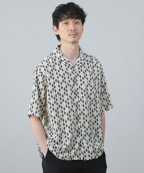 オープンカラーシャツ シャツ メンズ 半袖 5分袖 プリント レトロ 