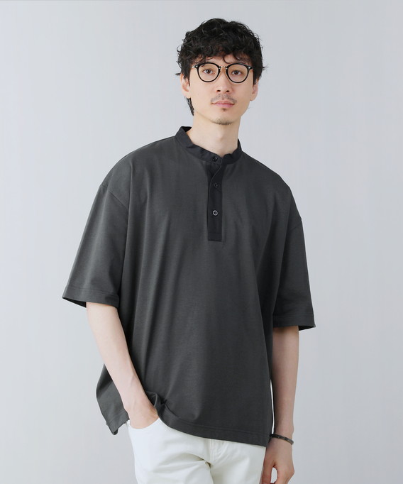 Tシャツ カットソー メンズ 春 夏 日本製 国産 綿100 コットン MVS 半袖 スタンドカラー...