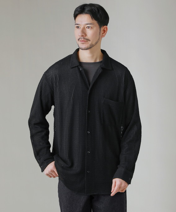 レースシャツ シャツ メンズ 春 夏 長袖 シアー 透け感 レース