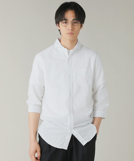 NEVER） Acquiesce シャツ 綿麻シャツ メンズ 七分袖 リネンシャツ