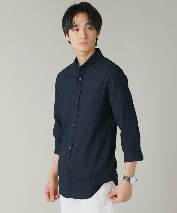 NEVER） Acquiesce シャツ 綿麻シャツ メンズ 七分袖 リネンシャツ